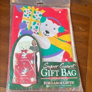 Vintage Christmas Super Giant Gift Bag With Tag 44” X 52” skating polar bear